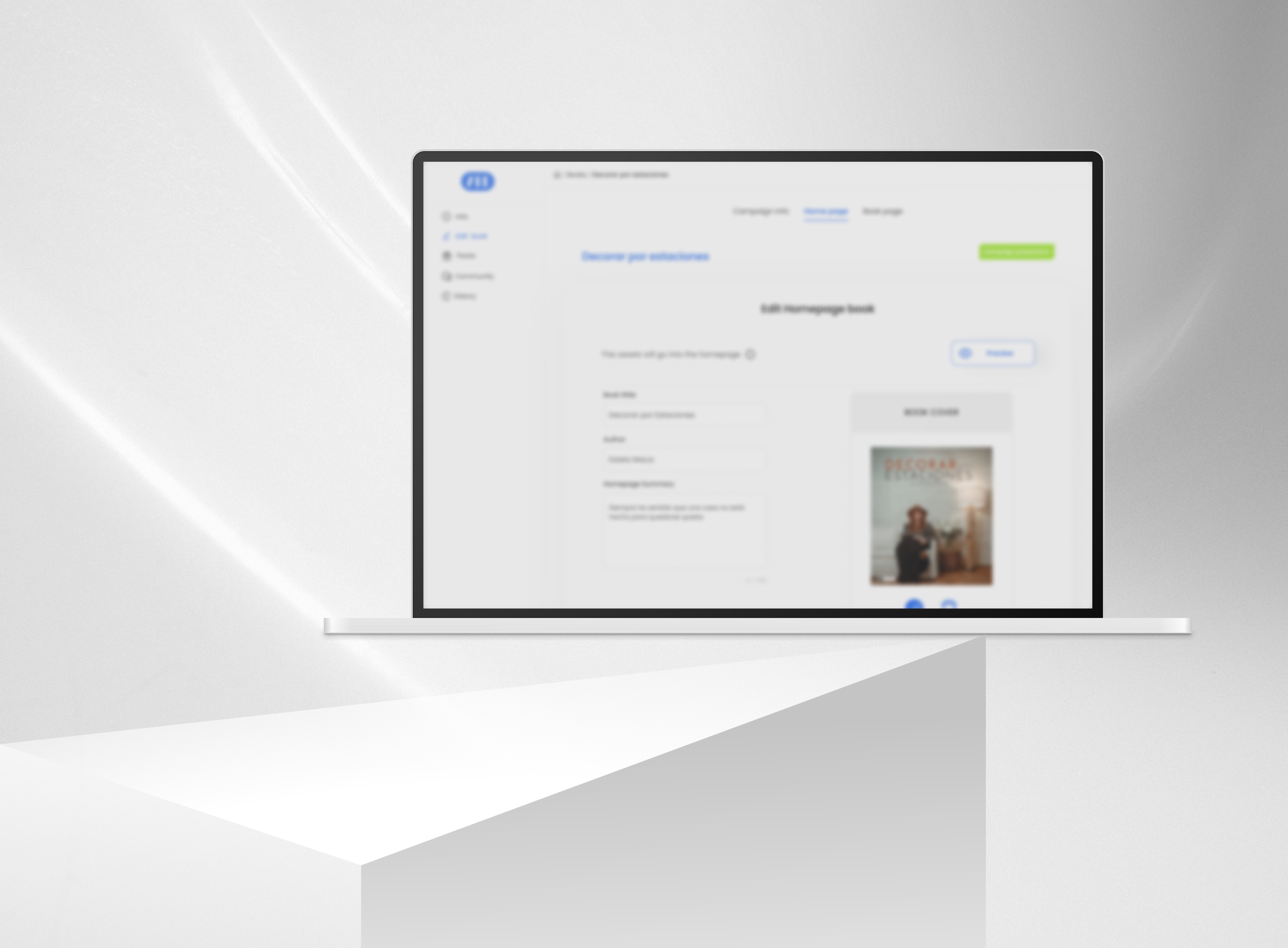 blurry photo of sunset over ocean with logo on top